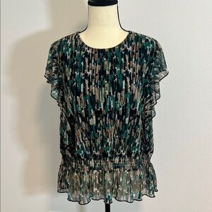 Elegant Green Patterned Women's Blouse